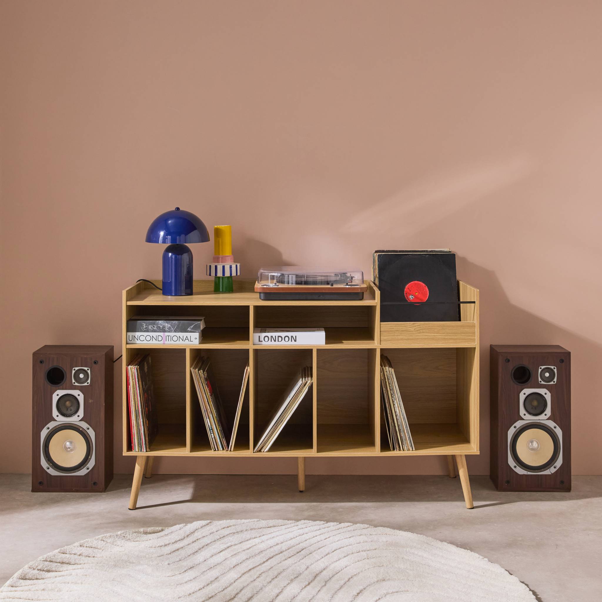 Mueble de vinilos XL estilo escandinavo, 130cm, Dune, Natural, 130x50x80 cm - 2