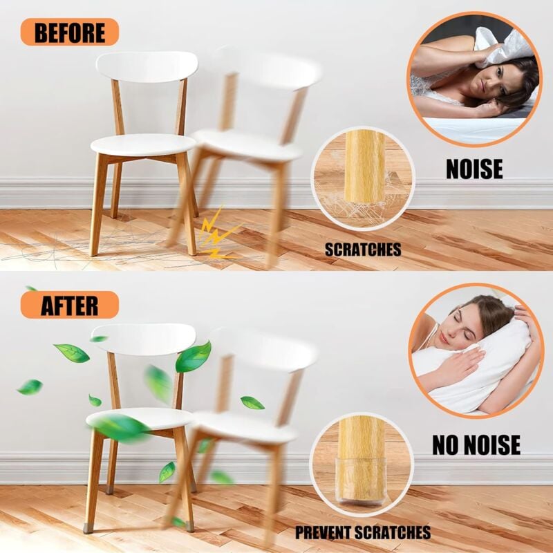 Lot de 24 protège-pieds de chaise avec patins en feutre et coussinets en silicone pour chaises et meubles - Housses de chaise anti-rayures - 3