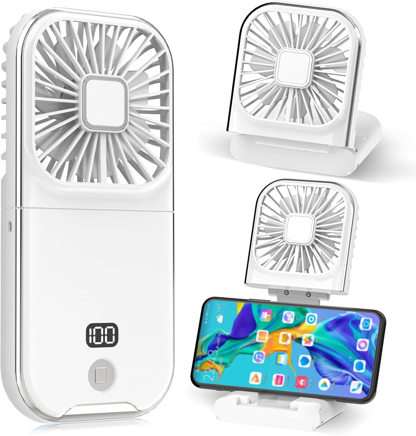 Mały wentylator przenośny, ładowany przez USB, cichy, idealny do biura, domu, na zewnątrz i do spania (biały)