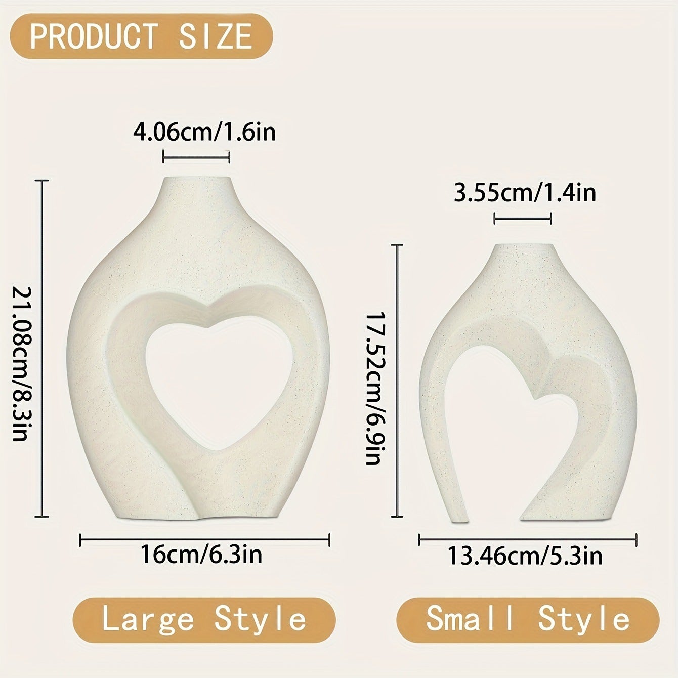 Juego de 2 jarrones decorativos en forma de corazón de resina blanca, decoración sencilla, aptos para centros de mesa, bodas, salones, oficinas - 2
