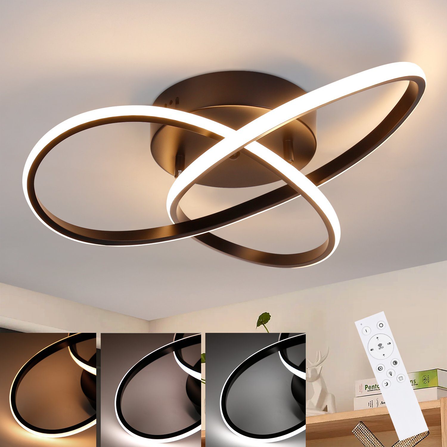 ZMH Lampa sufitowa LED czarna 40cm z wykończeniem ściemnialnym