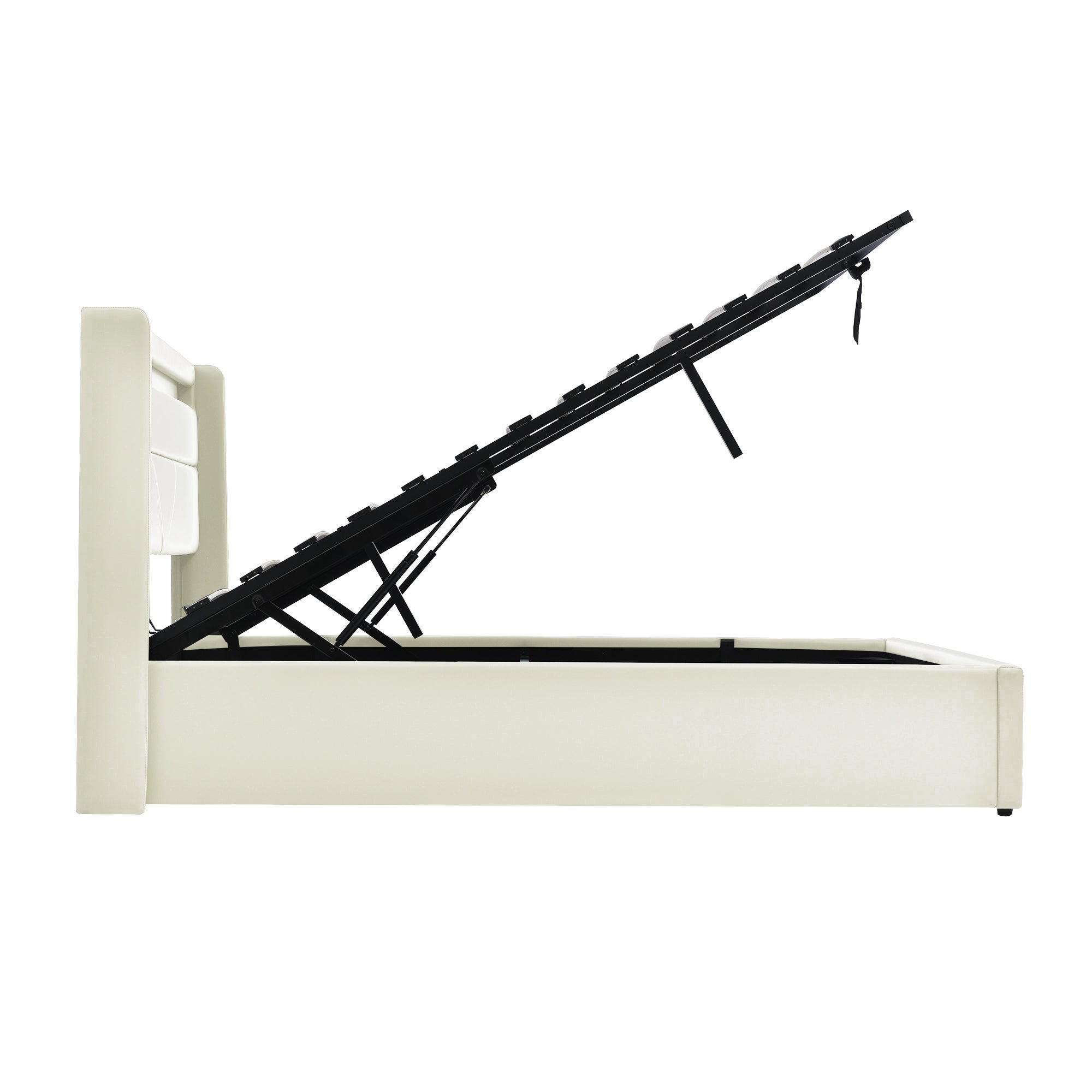 Letto contenitore con contenitore - 160 x 200 cm - pelle pu - illuminazione LED - rete a doghe - bianco(senza materasso) - 6