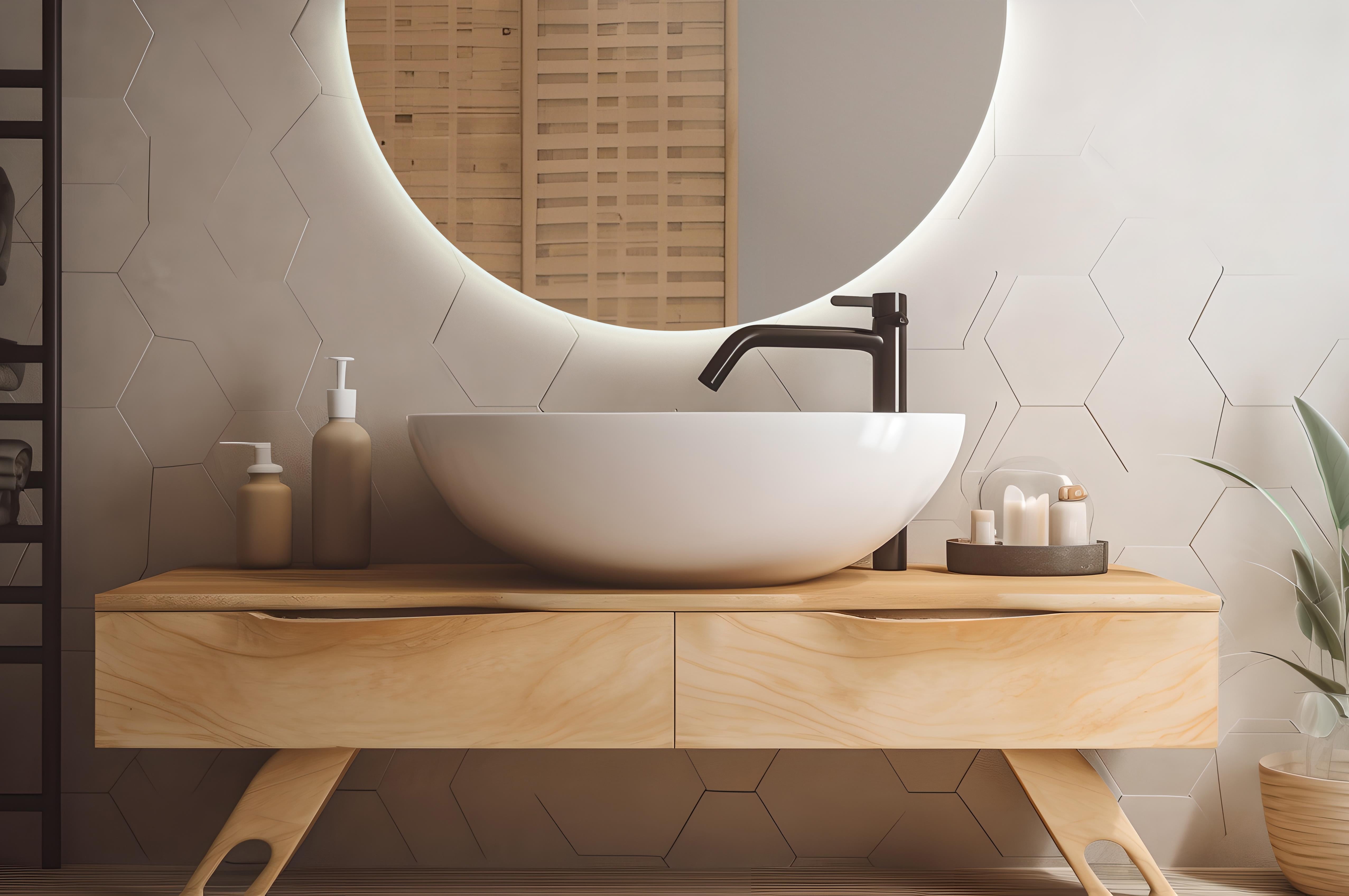 Specchio grande semicircolare LED luce fredda, look moderno 50x100 cm, ArtPrintCave - 4