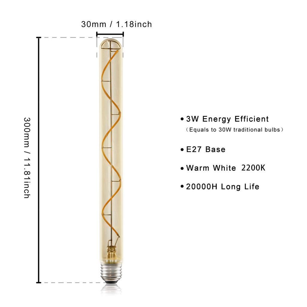 ZMH Ampoule LED E27 style vintage tubulaire 300 mm dorée pour maison et café - 3