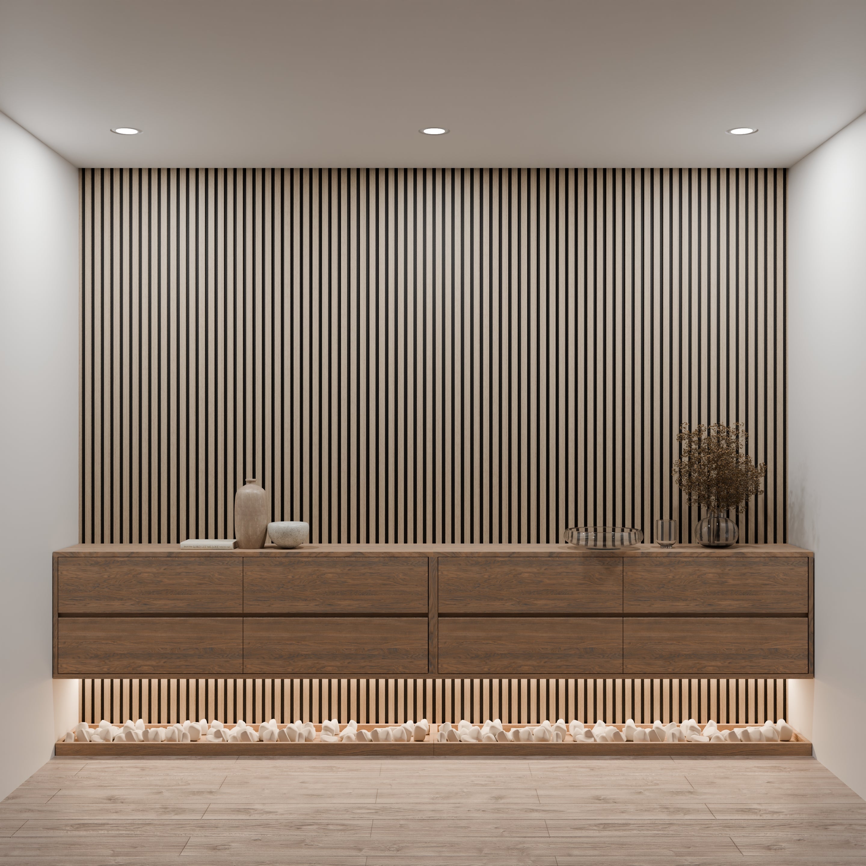 Lot 4 pièces - Panneau Acoustique - Noyer - Feutrine Noir - 240x60x1.1cm - 3