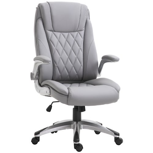Ergonomiczne krzesło biurowe z regulacją, wysokim oparciem, podłokietnikami, funkcją kołysania i cichymi kółkami – do 135 kg, kolor szary