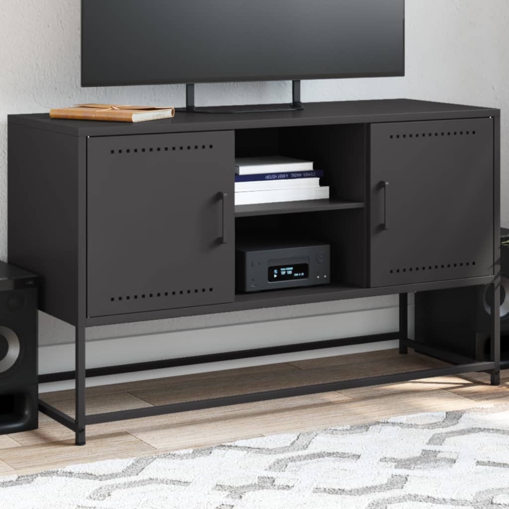 Meuble TV VidaXL Noir 100,5x39x60,5 Cm – Acier Laminé – 2 Portes, 2 étagères – Charge Max 80 Kg - 2