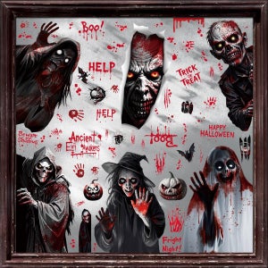 Adesivi Halloween Per Finestre - 9 Fogli PVC Con Fantasmi E Zucca