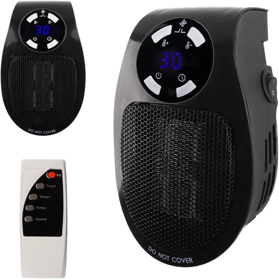 Mini grzejnik wtykowy, grzejnik ceramiczny FainFun 500 W, mini grzejnik ścienny z pilotem, mini grzejnik wtykowy z 2 prędkościami a