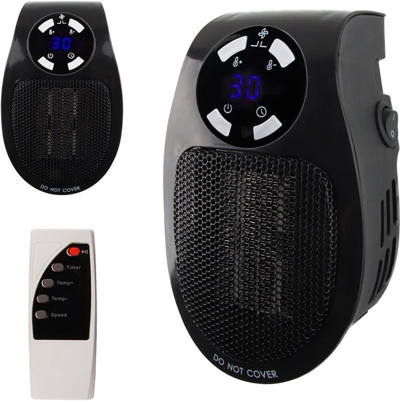 Mini grzejnik wtykowy, grzejnik ceramiczny FainFun 500 W, mini grzejnik ścienny z pilotem, mini grzejnik wtykowy z 2 prędkościami a