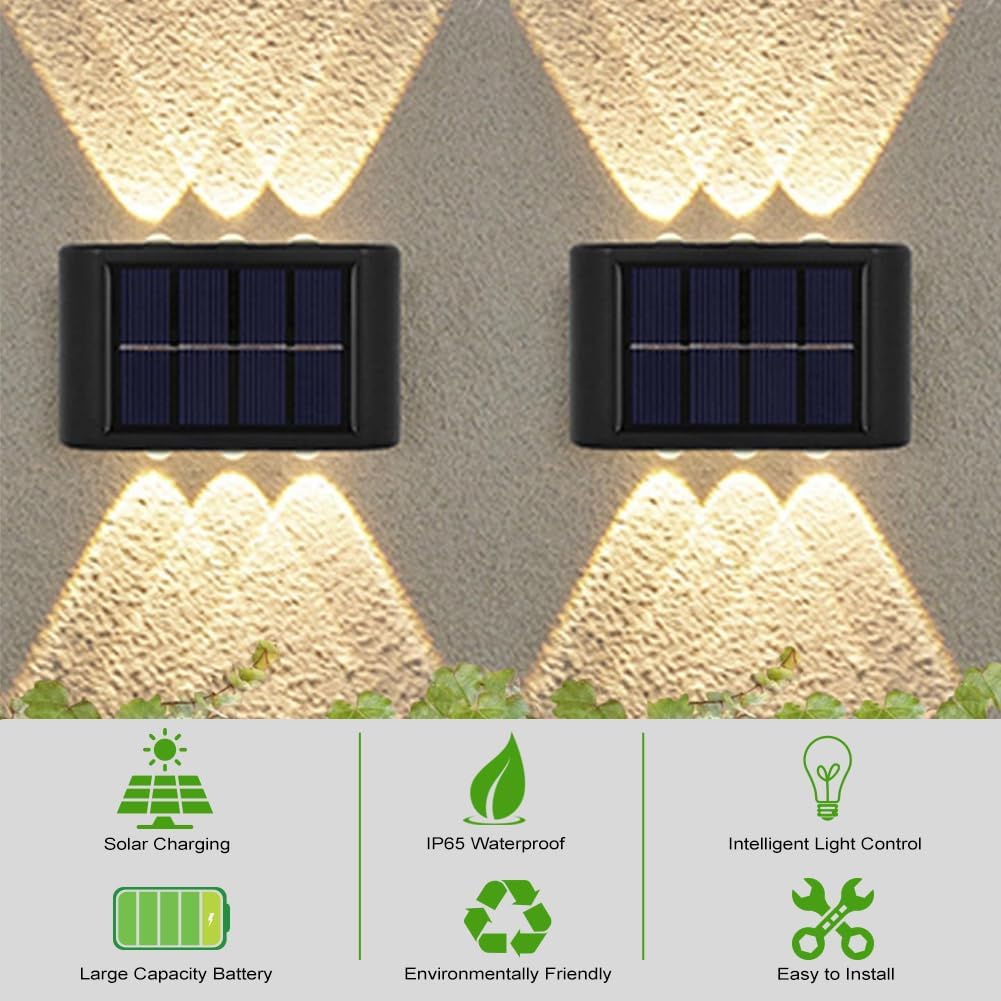 Pacote com 4 luminárias solares de parede ajustáveis para áreas externas, luminárias solares de parede para cima e para baixo, luminária de parede LED - 5