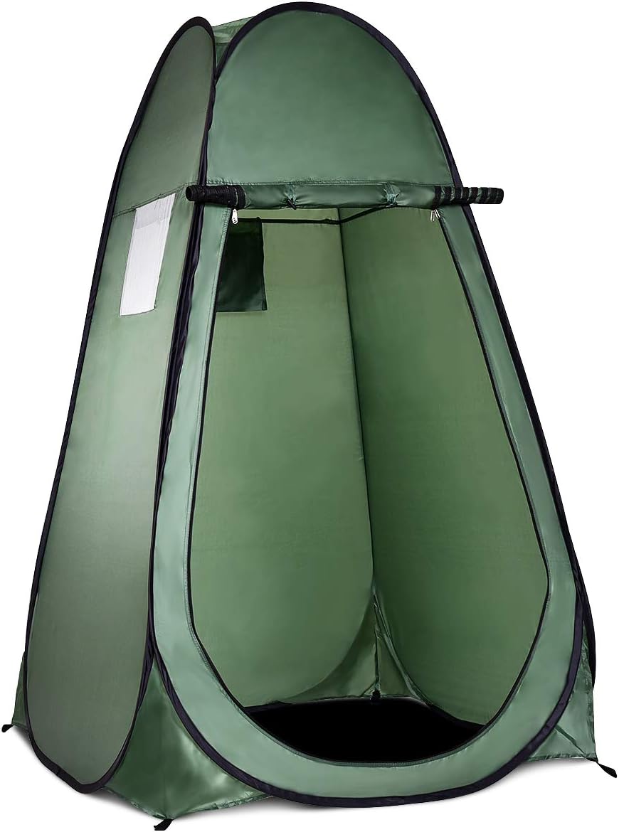 Pop Up Toaleta z Oknem, Namiot Błyskawiczny Wykonany z Poliestru, Idealny na Kemping, Ogród - w Zestawie 4 Śledzie - Łatwy Montaż - 120 x 120 x 190 cm
