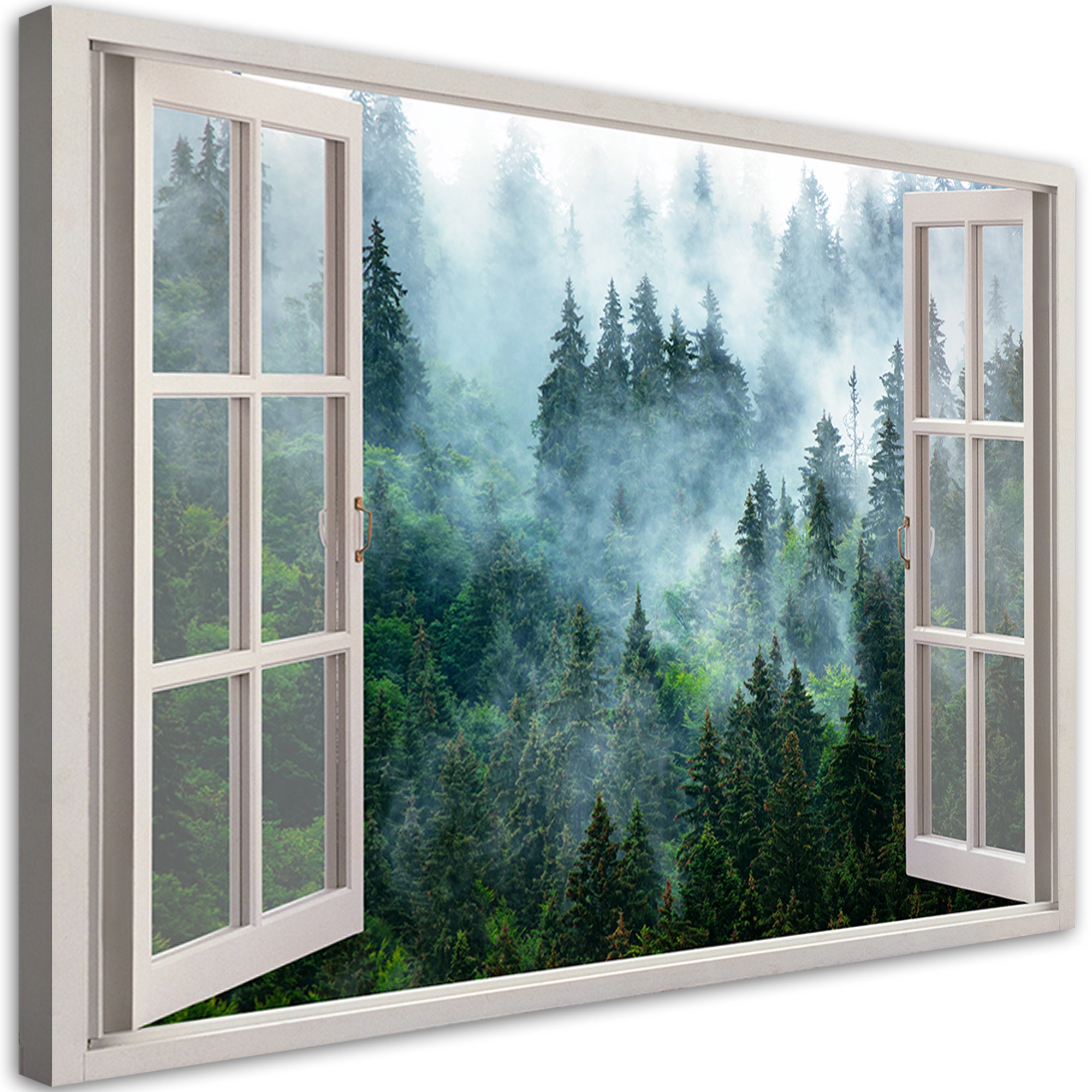 Obraz, Okno Zielony las we mgle natura 120x80
