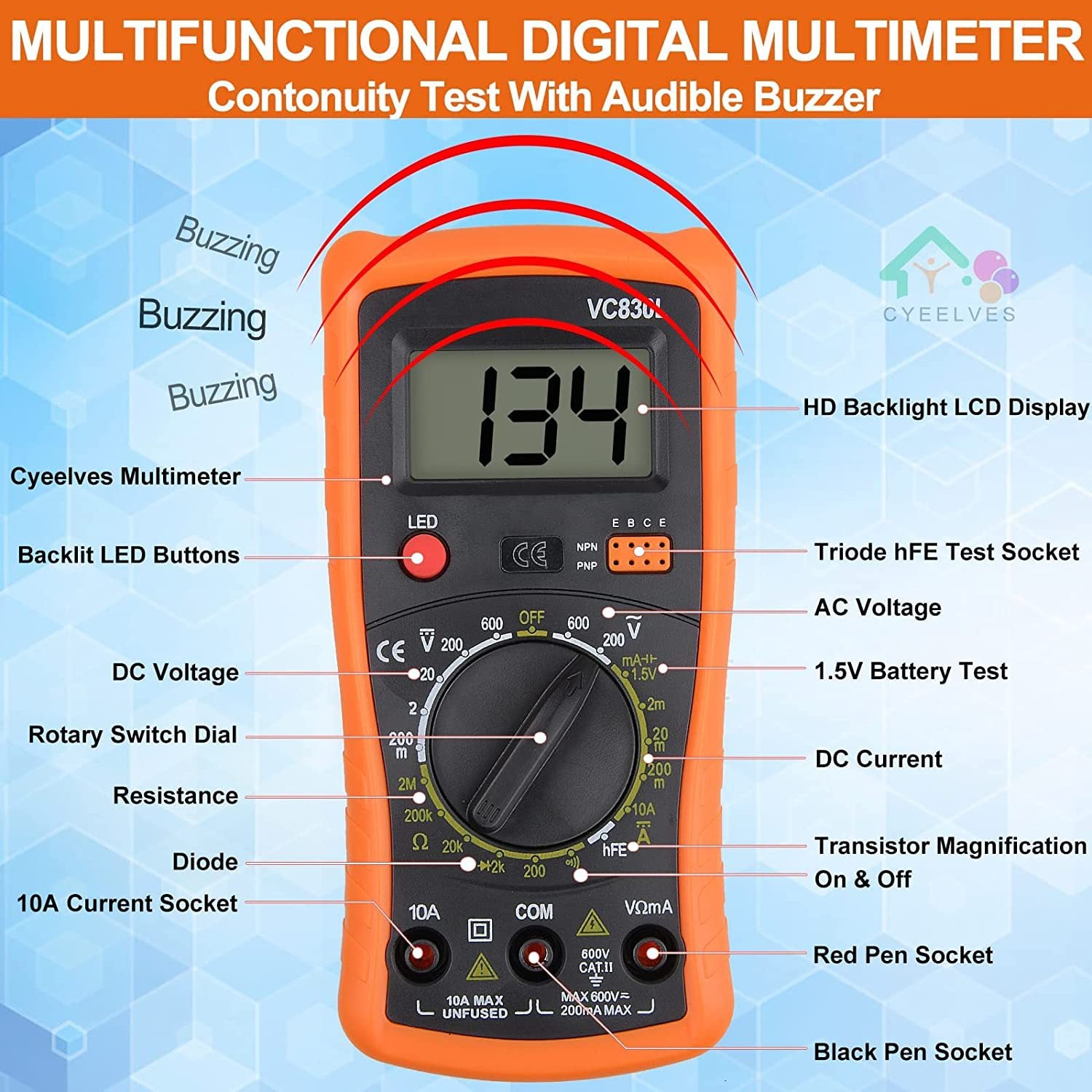 Multimètre numérique VC830L, multimètre numérique portable, ampèremètre et voltmètre de précision - 3