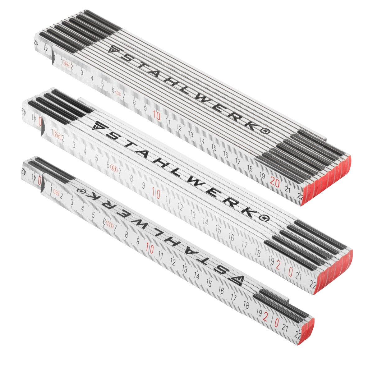 STAHLWERK Mètre pliant, set de 3, 1 | 2 | 3 mètres Mètre pliant précis ...