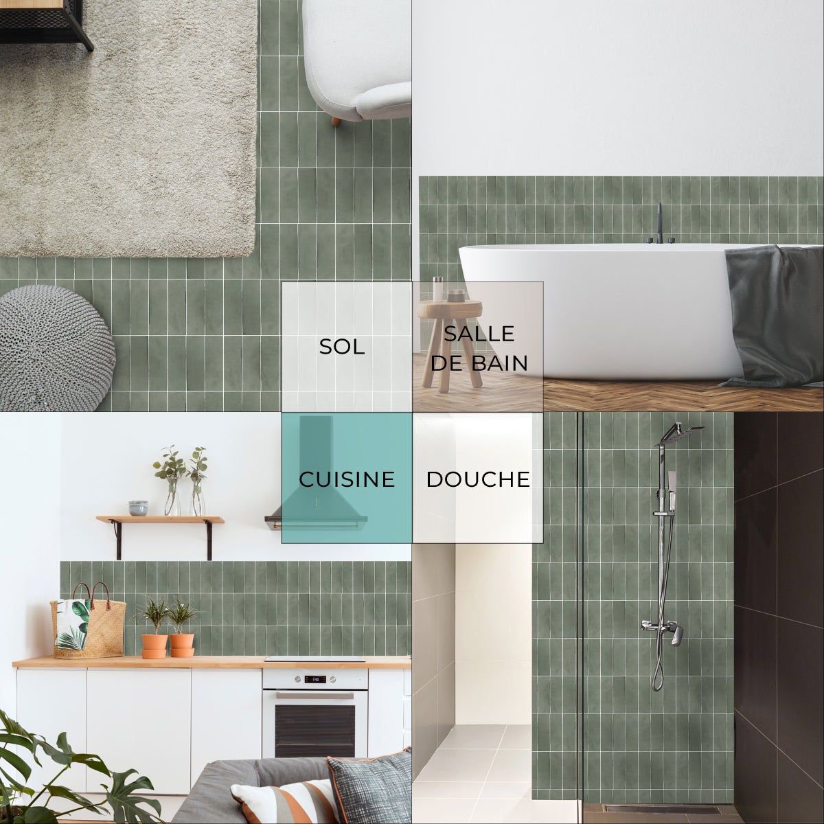 8 carreaux adhésifs 20x20cm Massa / Zelliges Rectangles / vert / pour douche, murs, sol, cuisine, salle de bain… - 2