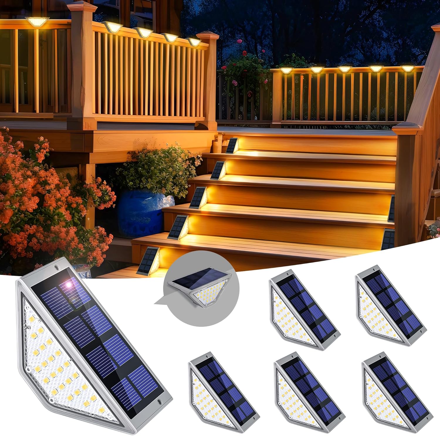 Lot De 6 Lampes Solaires Pour Escaliers Extérieurs - Étanches IP65, Auto-On/Off, Ultra-Plates - Idéales Pour Marches, Allées, Jardin, Terrasse (Blanc Chaud) - 8