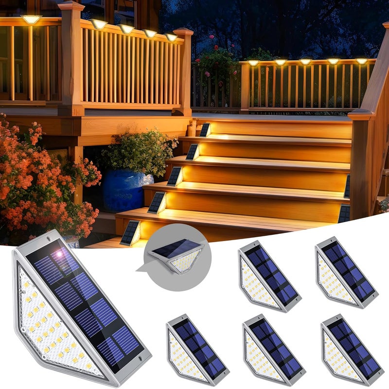 Zestaw 6 wodoodpornych lamp solarnych do schodów i tarasów, ciepłe białe lub szare światło zewnętrzne, do ogrodu i na podwórko