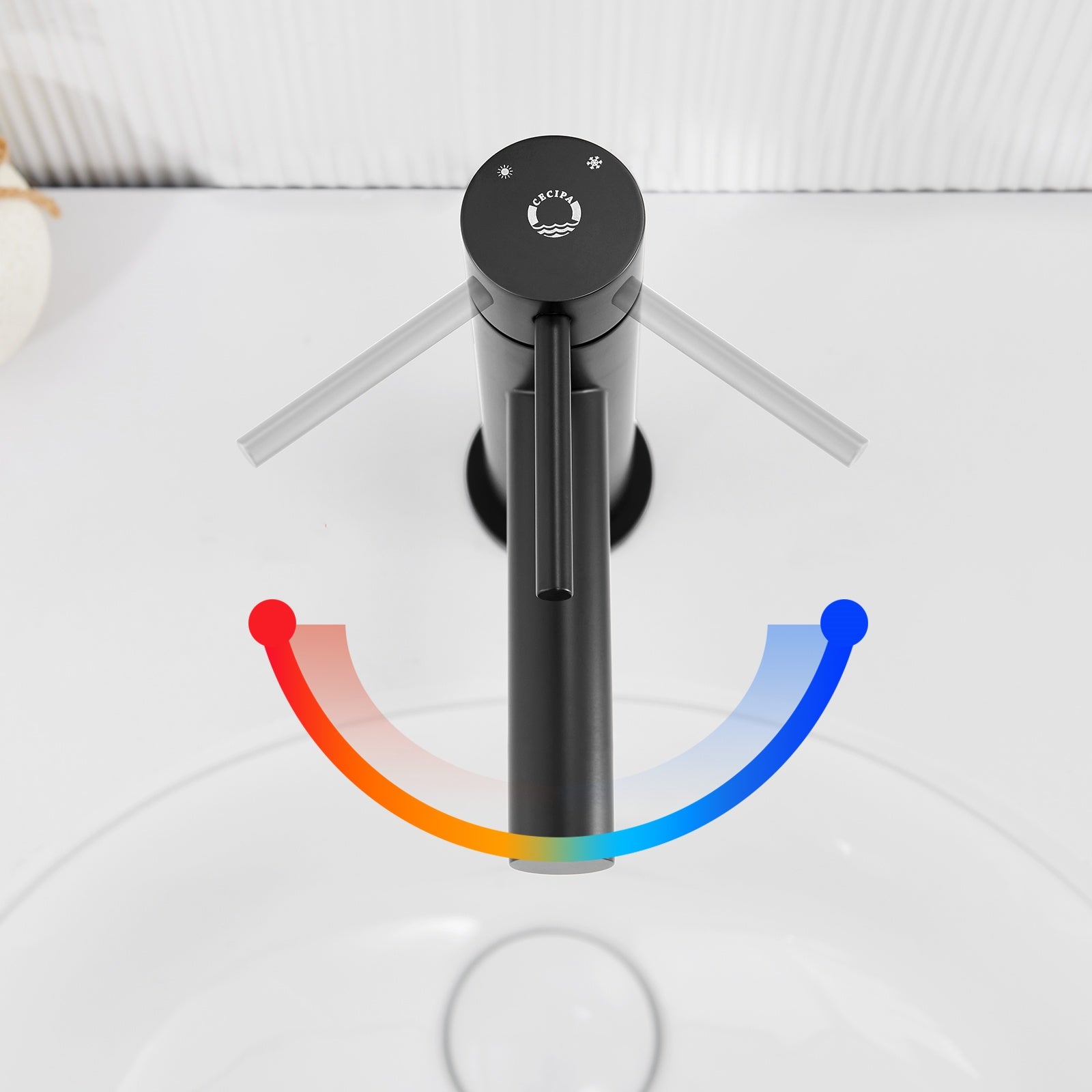 Mitigeur de Lavabo Noir Robinet de Lavabo en Acier inoxydable avec Noyau de Valve en Céramique Eau Chaude/Froide Réglable - 4