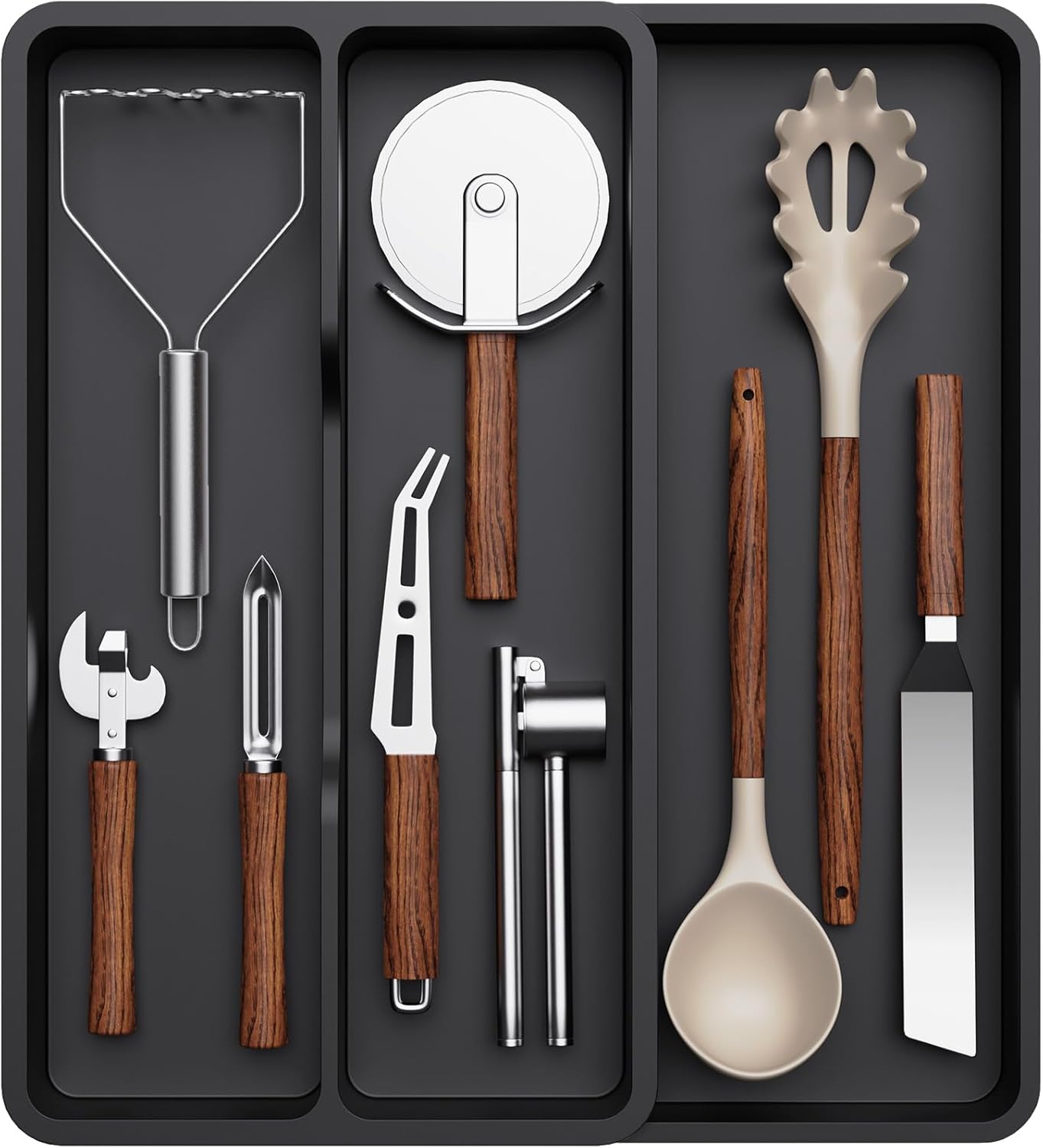 Organizador de cajones extensible compartimentos organizador de cubiertos organizador de cocina de plástico separadores de cajones para cucharas