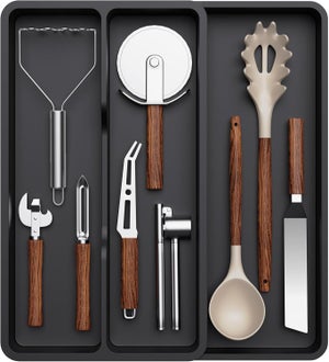KeZaara Rangement Couverts Tiroir Extensible 40 Cm - Organisateur Ustensiles Cuisine Noir