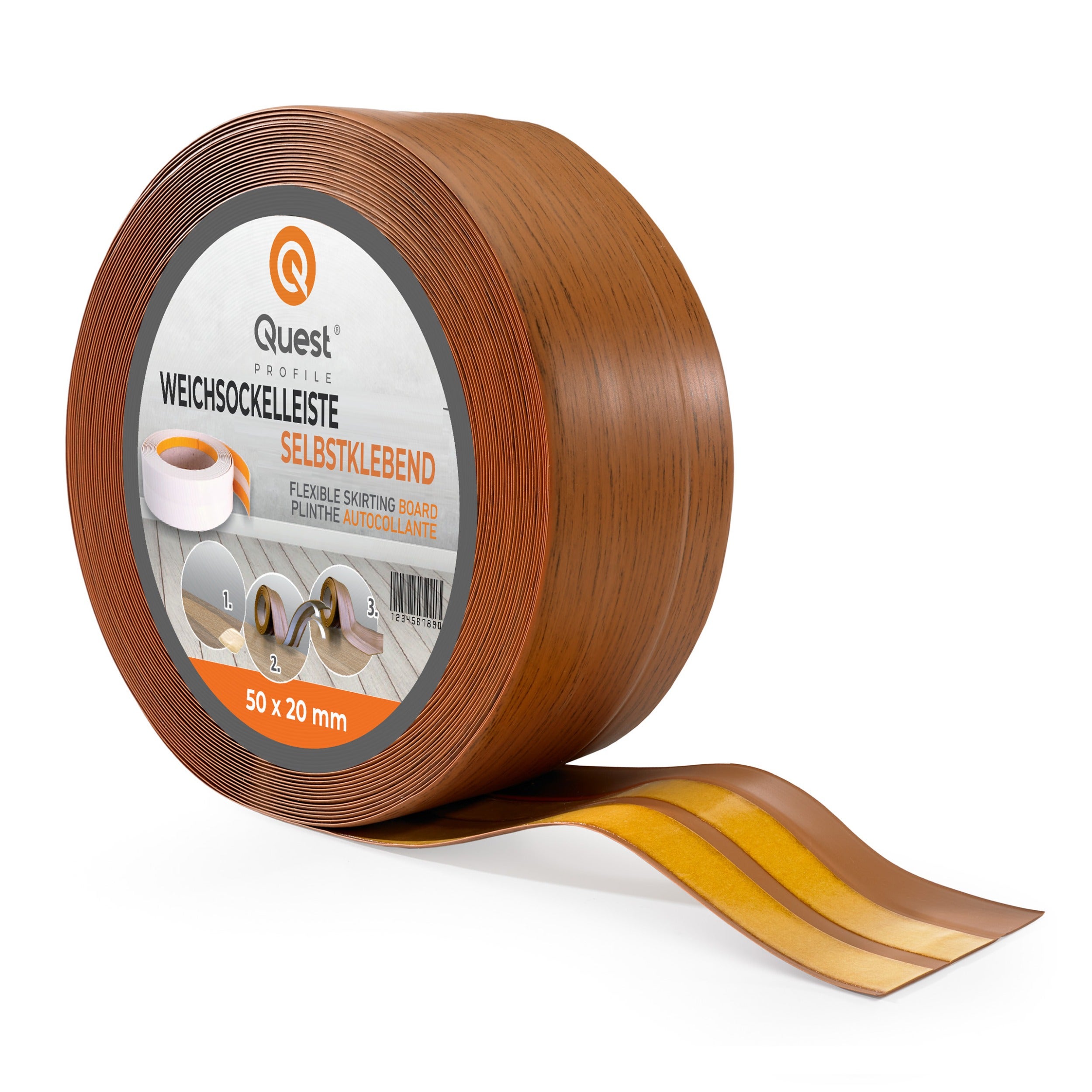 Quest rodapié pvc 50x20mm, 20m, autoadhesivo, rodapiés blando, zócalo blando, chêne rustique