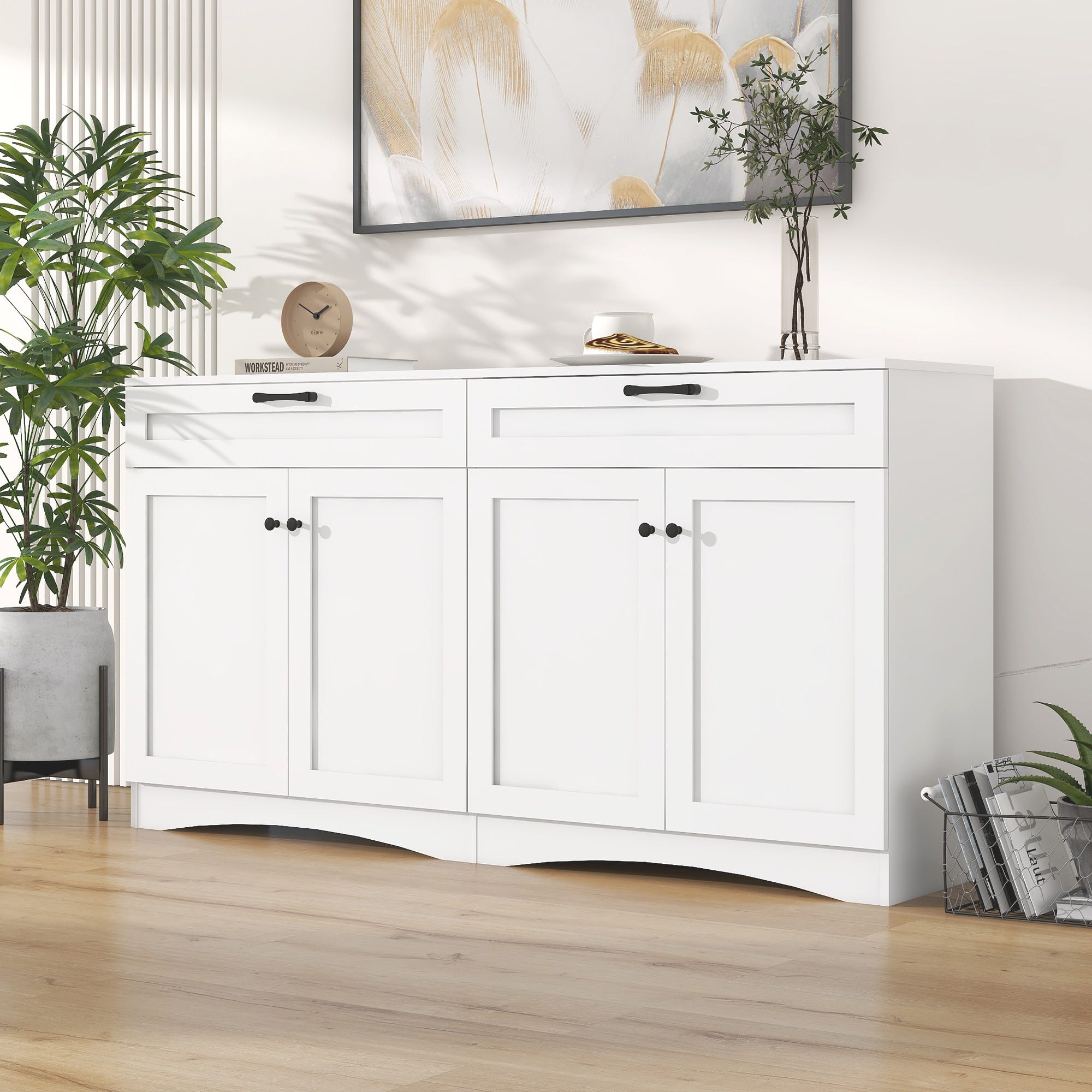 Credenza 4 Ante Bianca Senza Maniglie - 120x80x30 Cm, Ripiani Regolabili, Struttura Metallo, Per Cucina/soggiorno - Foto 4