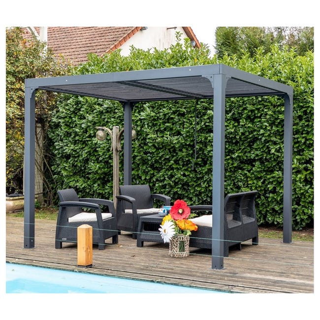 Gecheer Gazebo Da Giardino 3x2,4 M | Struttura In Acciaio, Tettoia In Tessuto Antracite | Per Terrazzo, Patio, Esterno