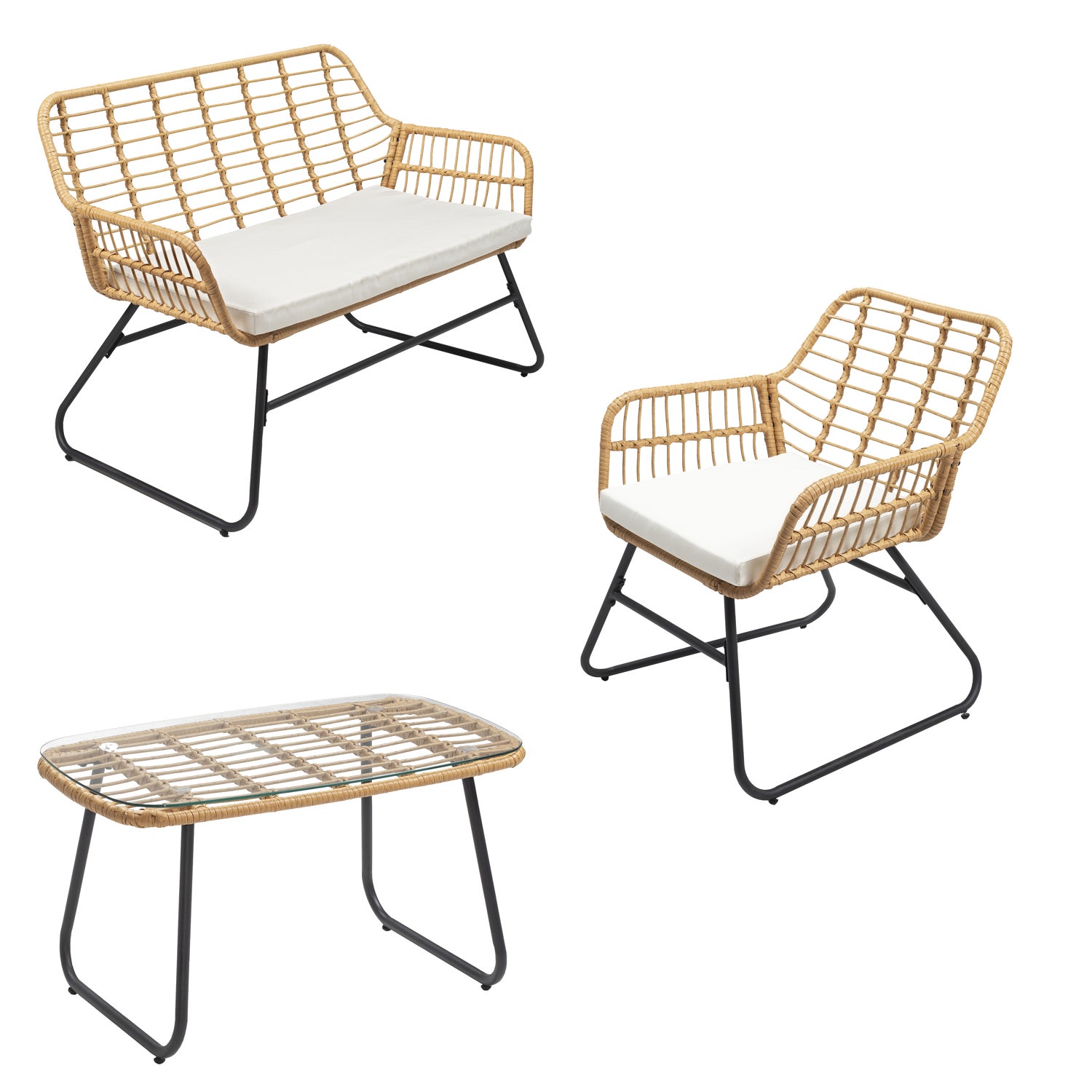 Zestaw mebli ogrodowych TIGA z plecionej żywicy, 4-osobowy - kremowe poduszki - 3