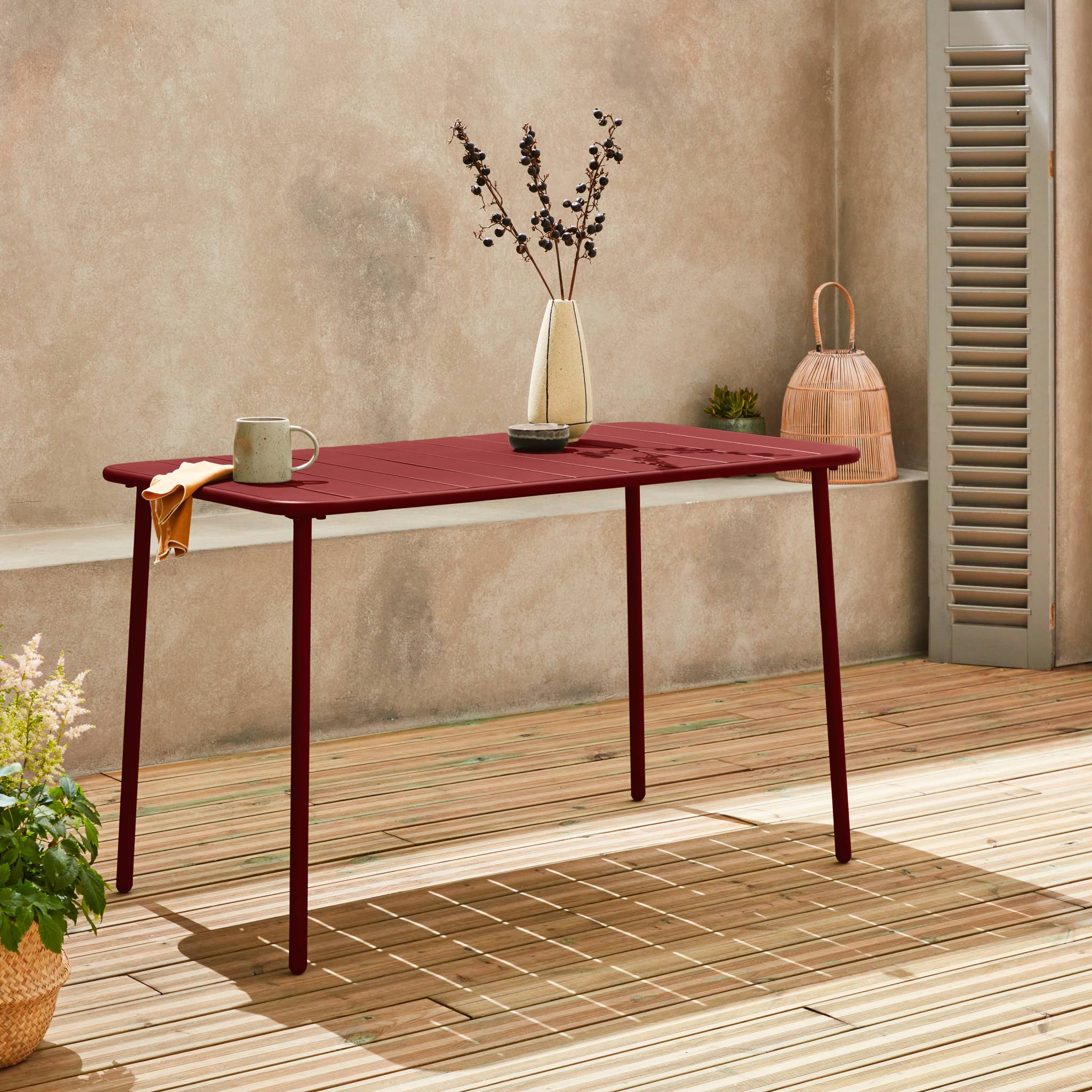 Table à manger de jardin rectangulaire en Acier Rouge 4 places - 2
