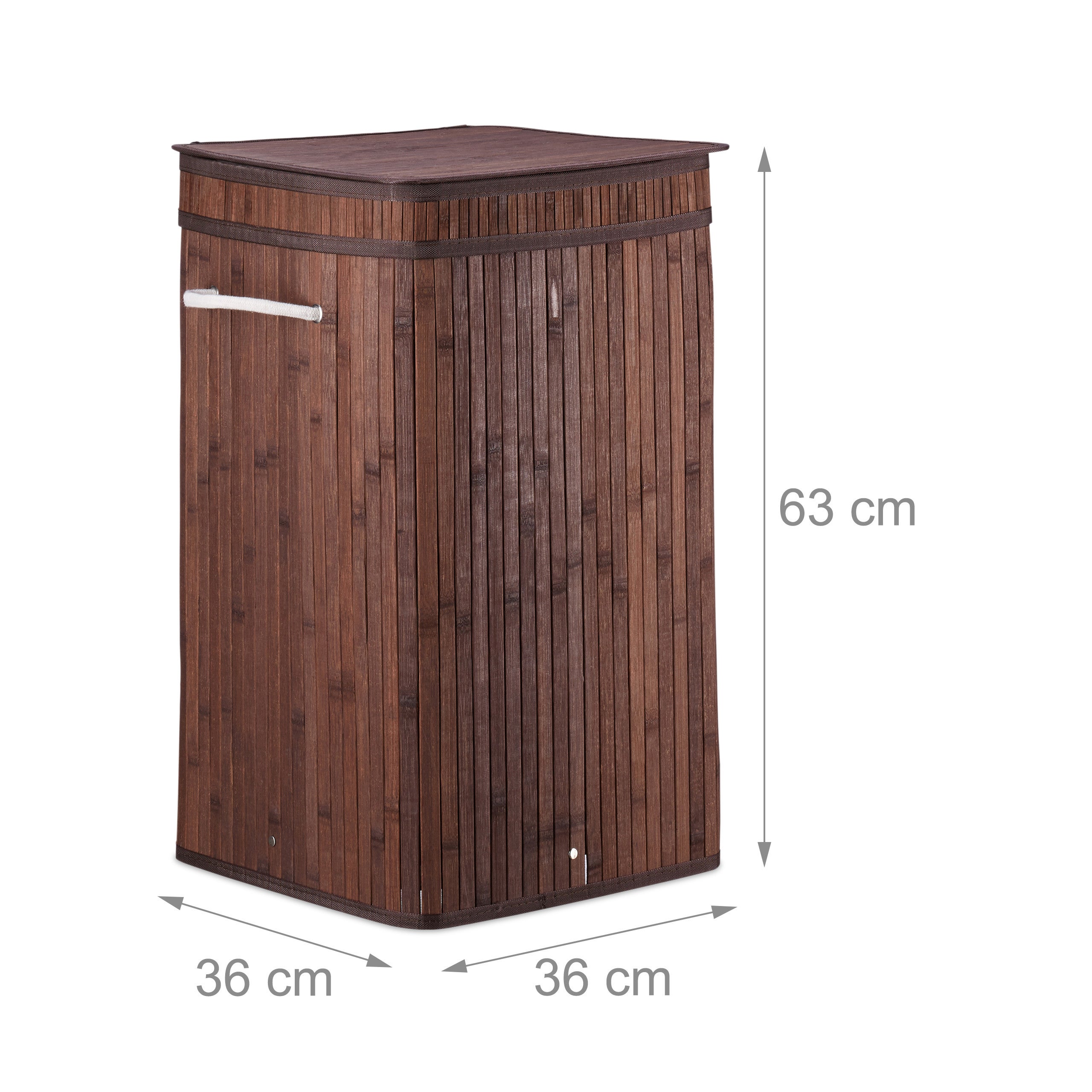 Corbeille à linge pliable, Bambou, avec anse, 70 litres, couvercle, HxlxP 63 x 36 x 36 cm, marron, Relaxdays - 4