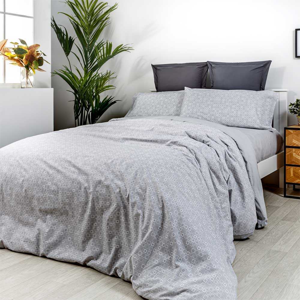 Cotton artean - funda nordica gros algodón y poliester reciclado gris cama de 180