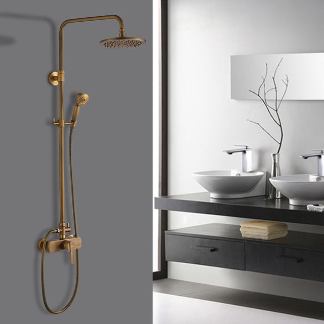 Rétro Colonne de Douche Bronze Interrupteur à Poignée Mélangeur Système de Douche Finition Bronze avec Barre Réglable