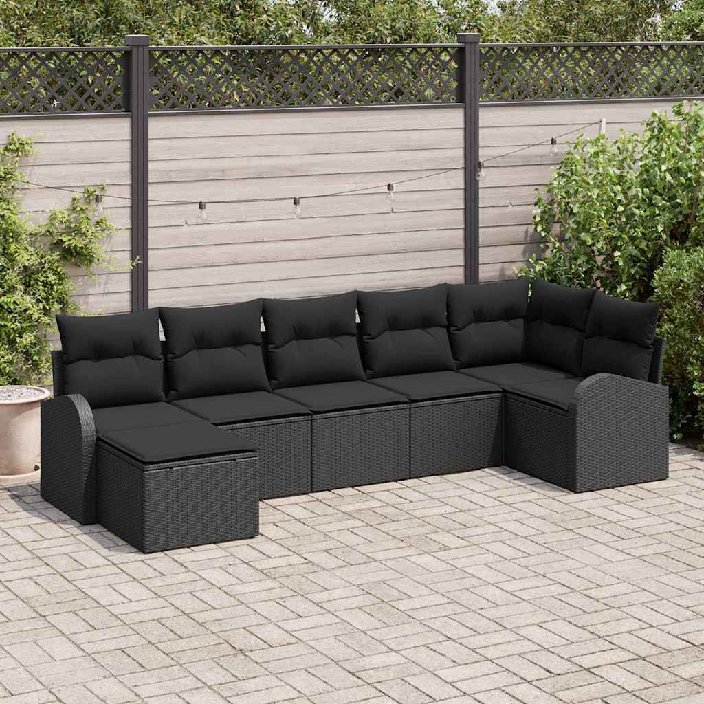 Zestaw Sof na Ogród z poduszką 7 pcs Czarny Polirattan vidaXL