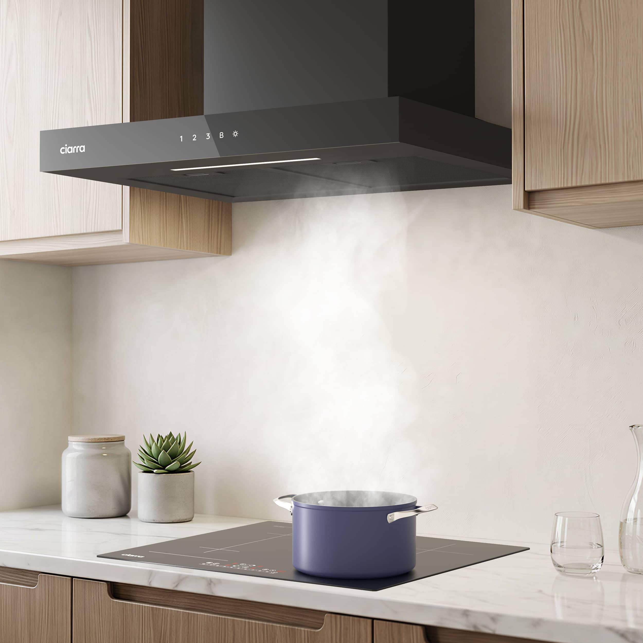 CIARRA Hotte Aspirante Murale 60 cm 706 m³/h Classe A+++ Commandes Tactiles WiFi 4 Vitesses Booster Silencieuse Noir CD6102B - 3