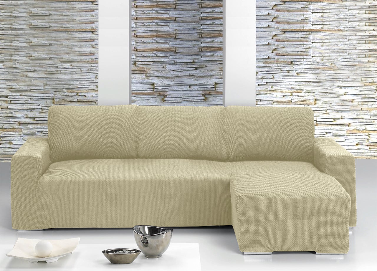 Copridivano Con Penisola Chaise Longue Tinta Unita Panna Mod Capri Destra Panna - 2