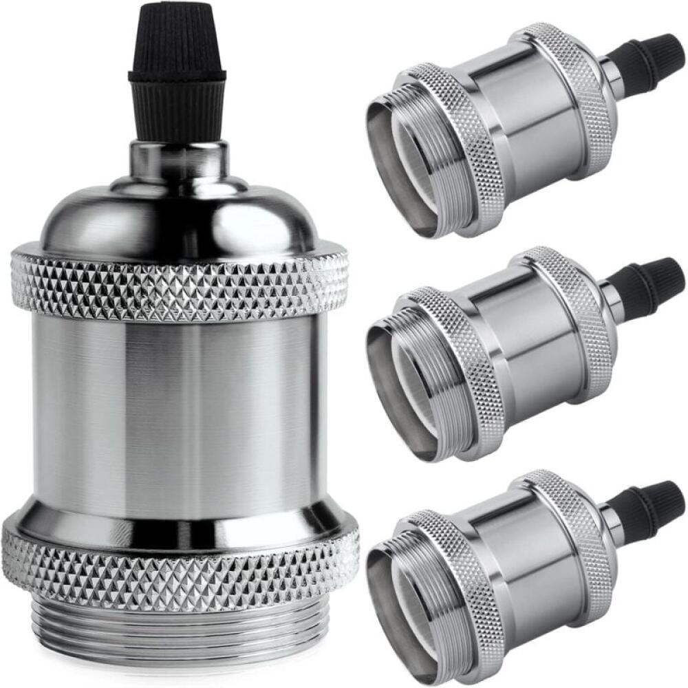 Oprawka do żarówki E27 w stylu vintage, lampa wisząca retro Edison, solidny adapter ceramiczny, 4-częściowa oprawka w kolorze chromu