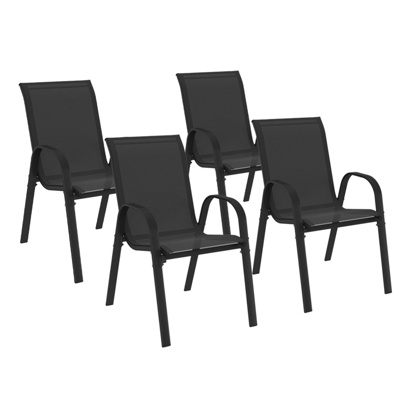 Lot de 4 chaises de jardin LYMA métal et textilène empilables noires - 2