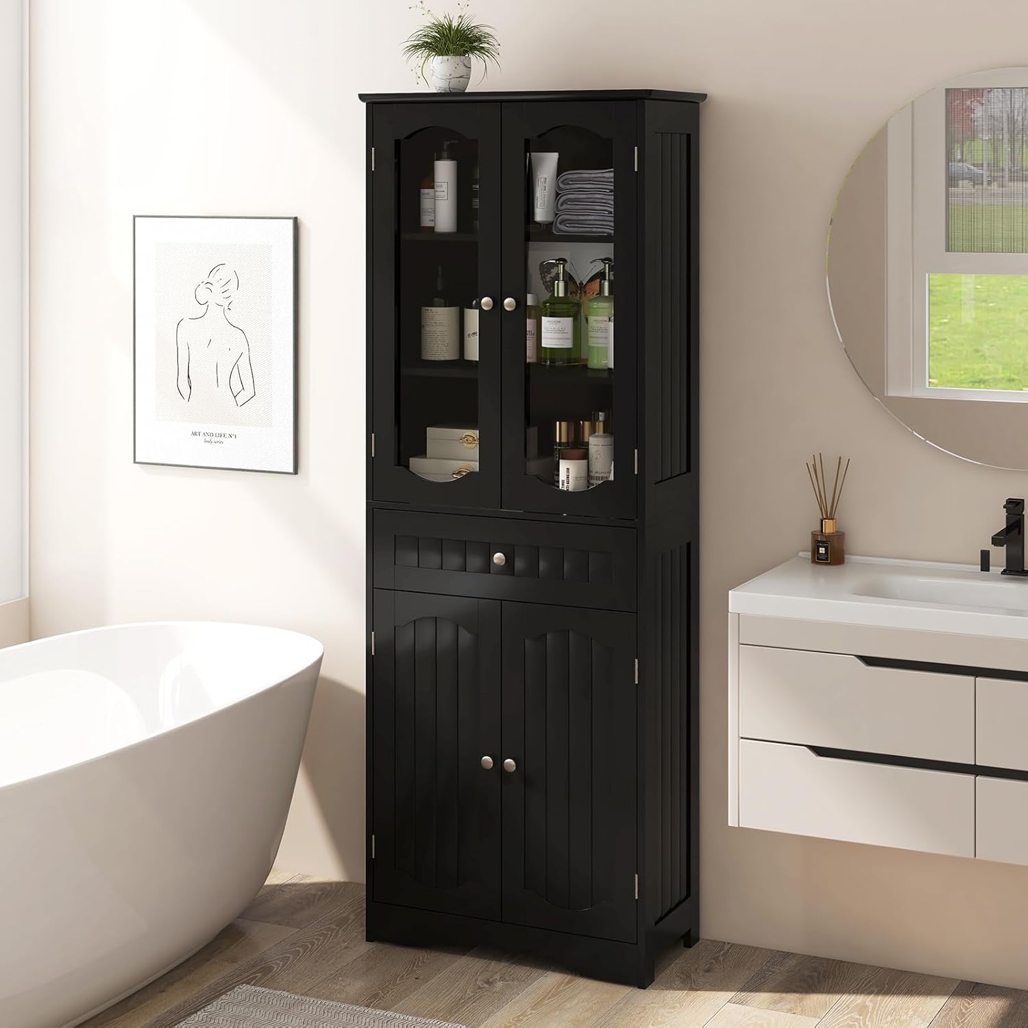 Yaheetech Aradietto da Bagno con 4 Cassetti Aradietto a Terra in