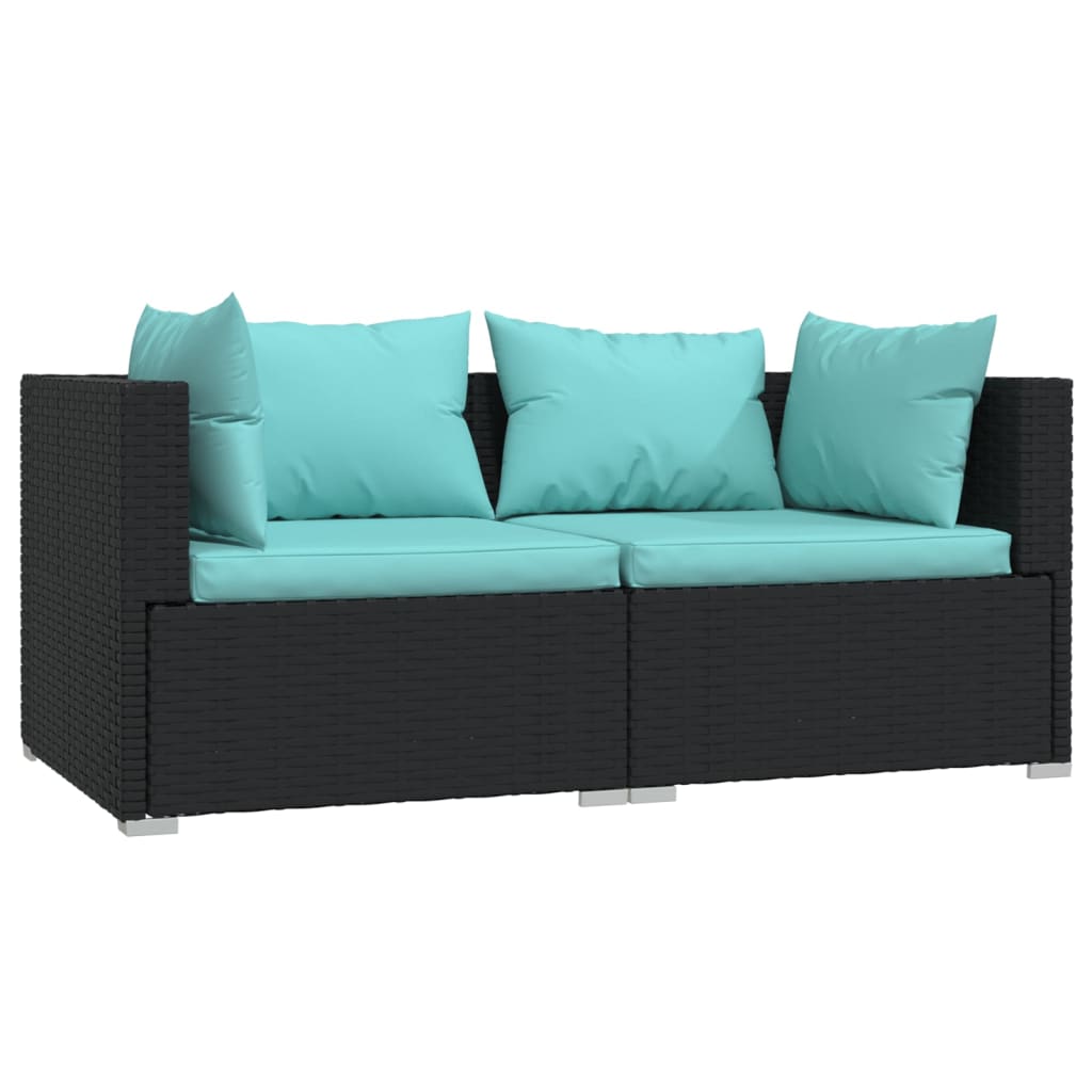 Sofá de 2 plazas | sofá de salón | sofá de descanso con cojines ratán sintético negro cfw28776