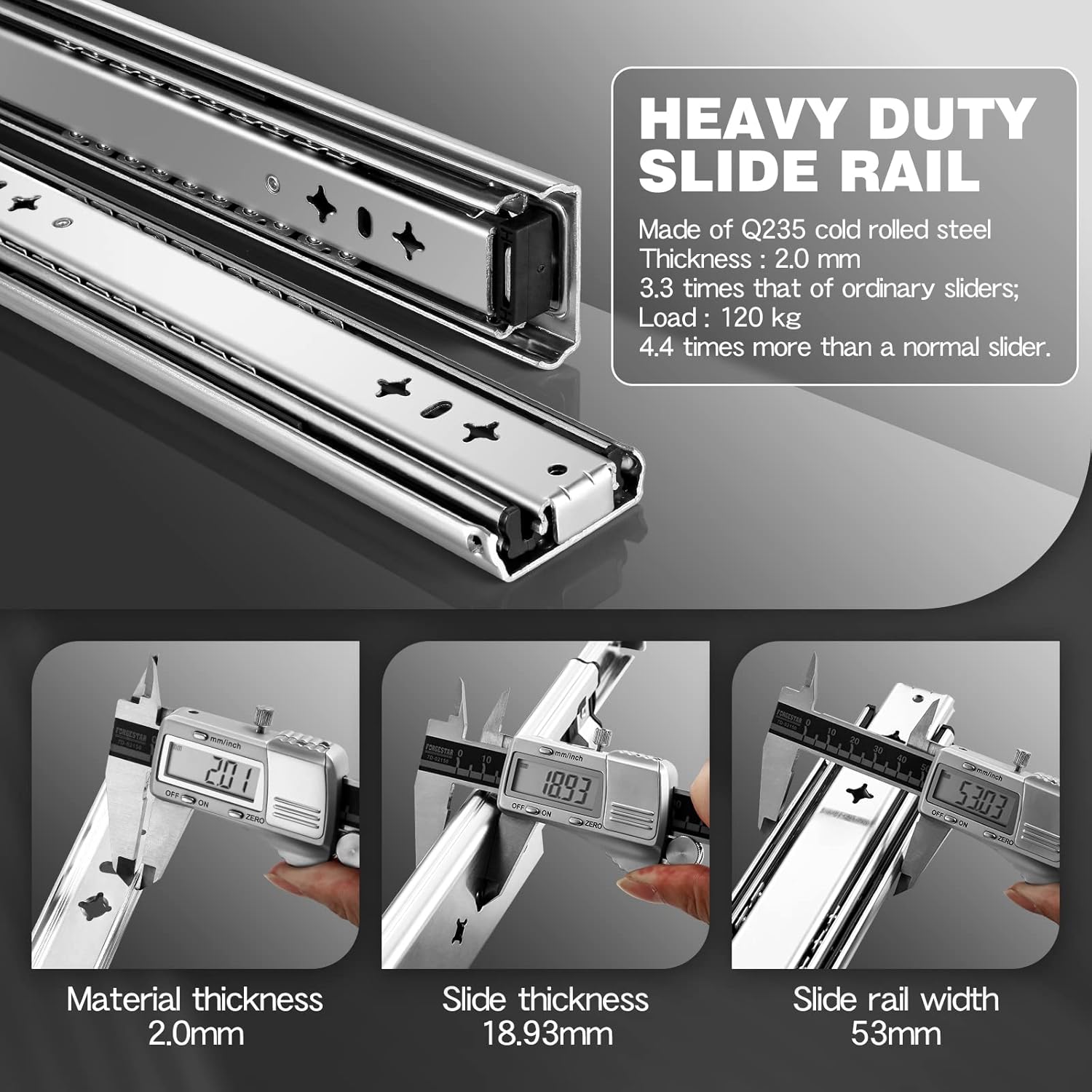 Glissière Tiroir Charge Lourde 120kg - Coulisse Tiroir avec Amortisseur, 500mm, Roulement à Billes, 1 Paire - 5