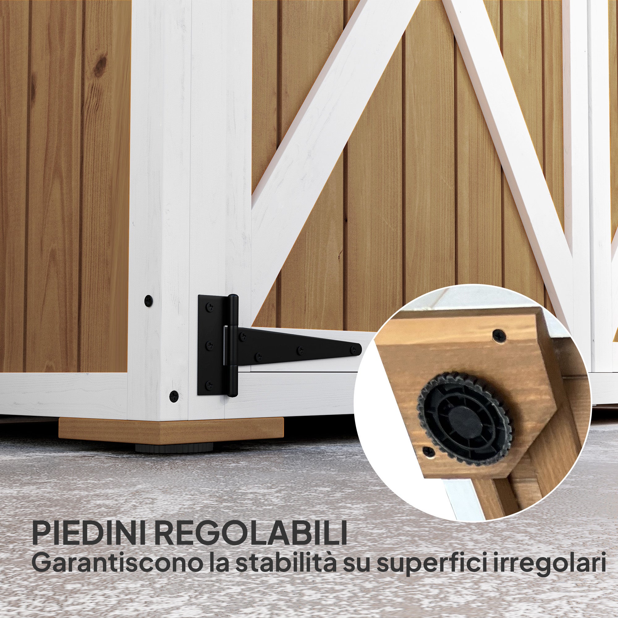 Outsunny Capanno da Giardino in Legno di Abete con 2 Ripiani e 2 Porte, 116.5x57x159/167 cm, Marrone e Bianco - 7