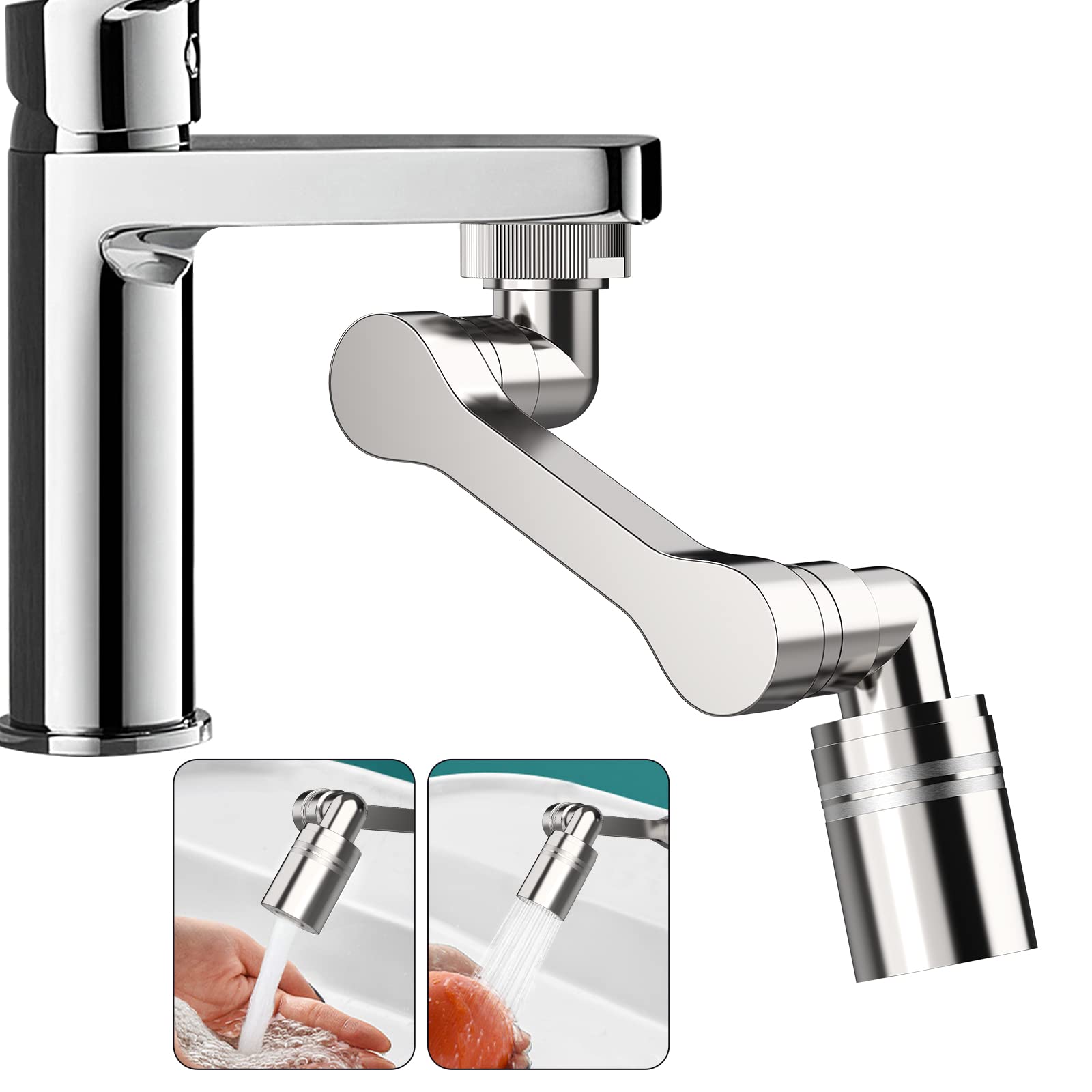 Aeratore Rubinetto Cucina 360° - 3 Modalità Getto, Nero, Risparmio Idrico 30%, Filettatura 22/24mm - Foto 8