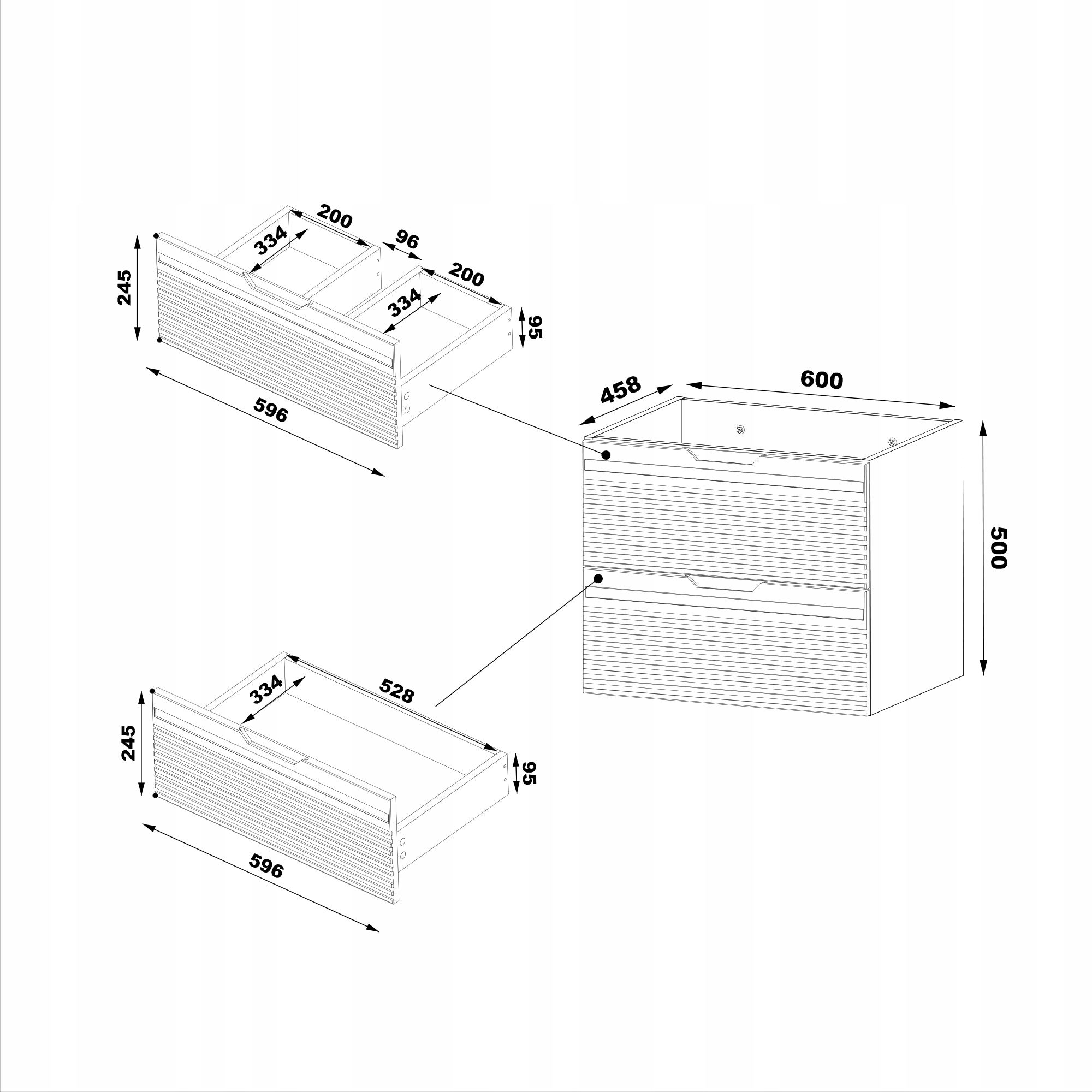Szafka łazienkowa VESPER 60 cm czarna z blatem frezowany front 2 szuflady - 4
