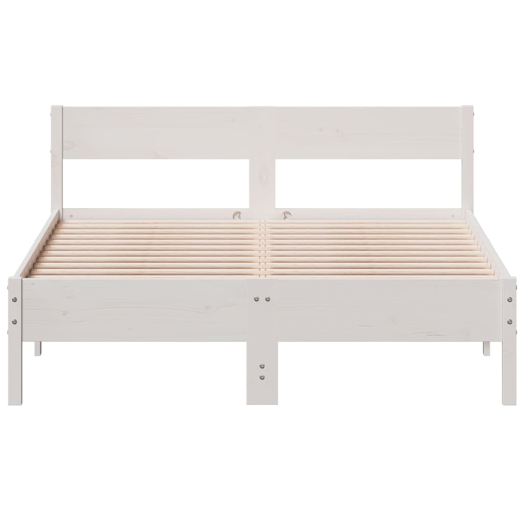 Cadre de lit avec tête de lit blanc 150x200 bois pin massif - 4