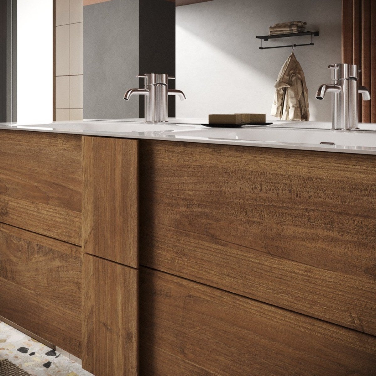 Meuble suspendu salle de bain en bois + vasque 120cm TERRA - 3