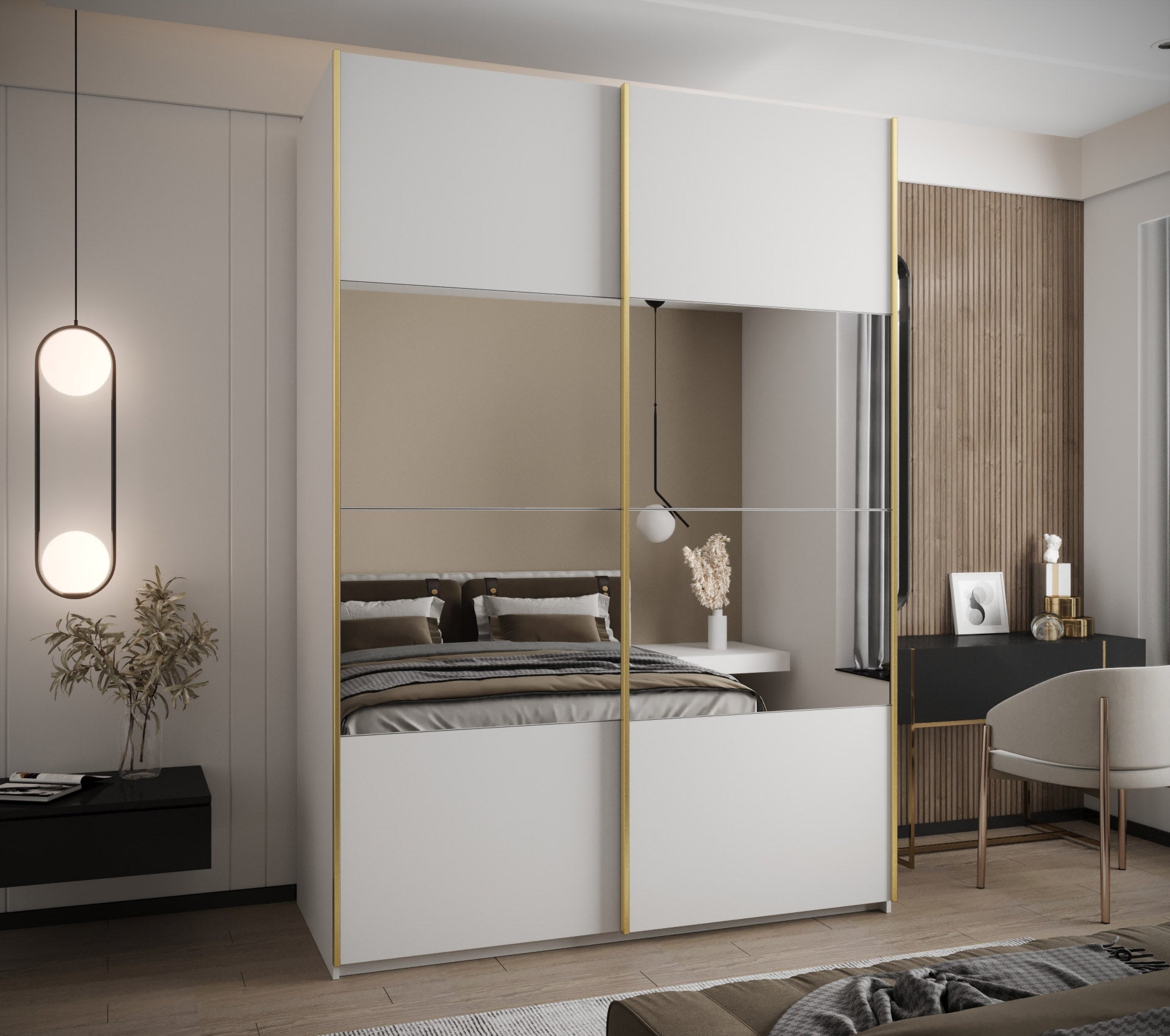 Szafa przesuwna wysoka Lux 4 180 x 64 x 245,5 cm biały + biały + u. złoty - Abiks Meble - 2