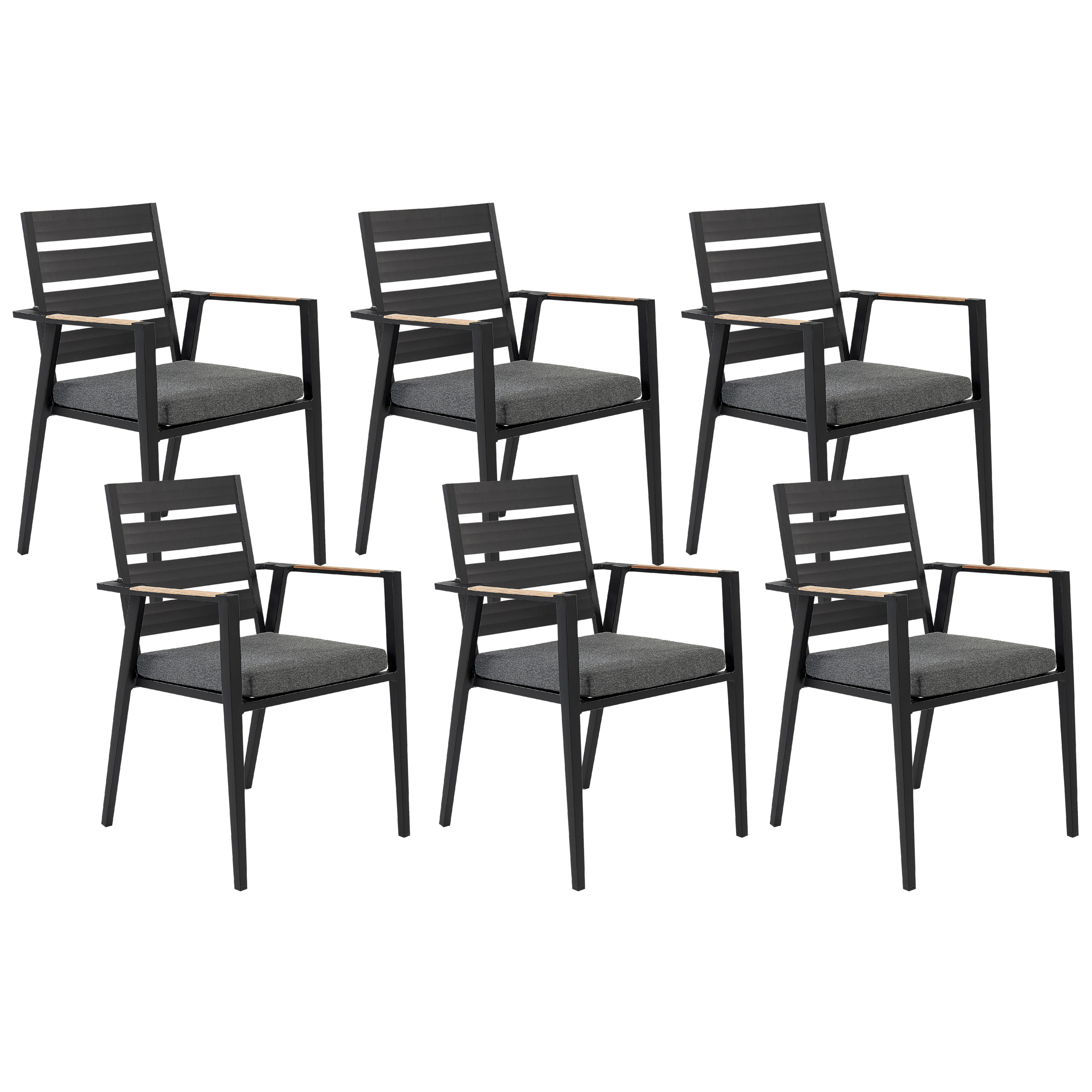 Lot De 6 Chaises De Jardin Avec Accoudoirs | Noir | Charge 120 Kg | Pour Terrasse, Jardin, Extérieur