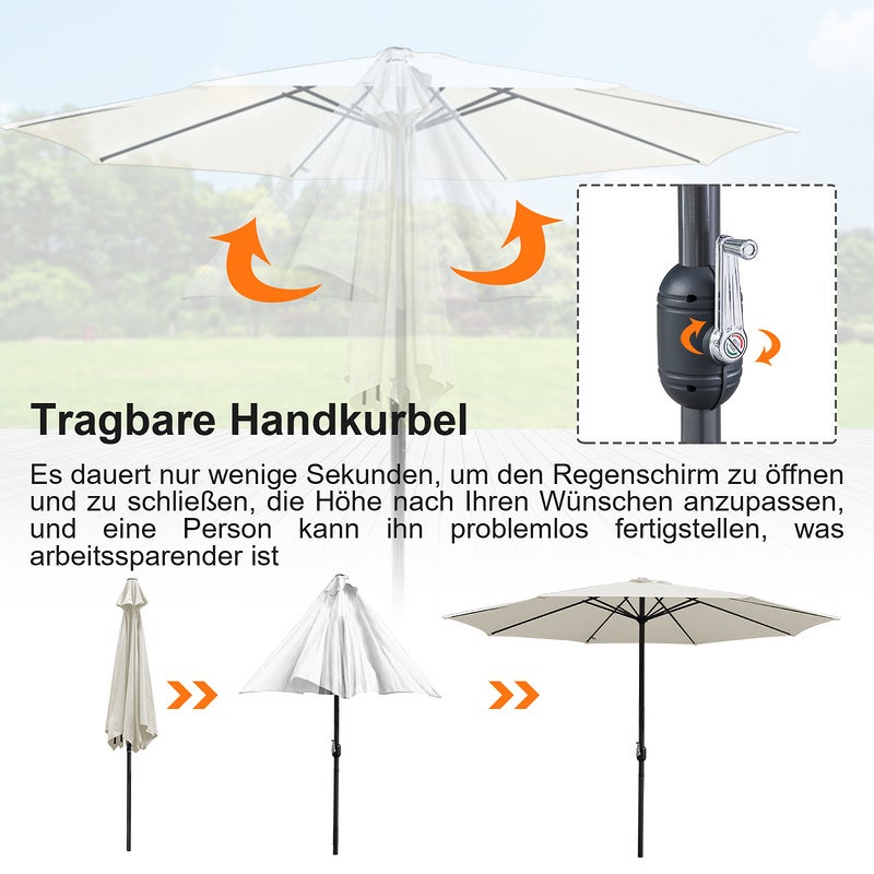 Parasol de jardin - Parasol - Résistantes à Intempéries - Ø 350 cm - Beige, Parasol de plage, Résistant aux UV - 4