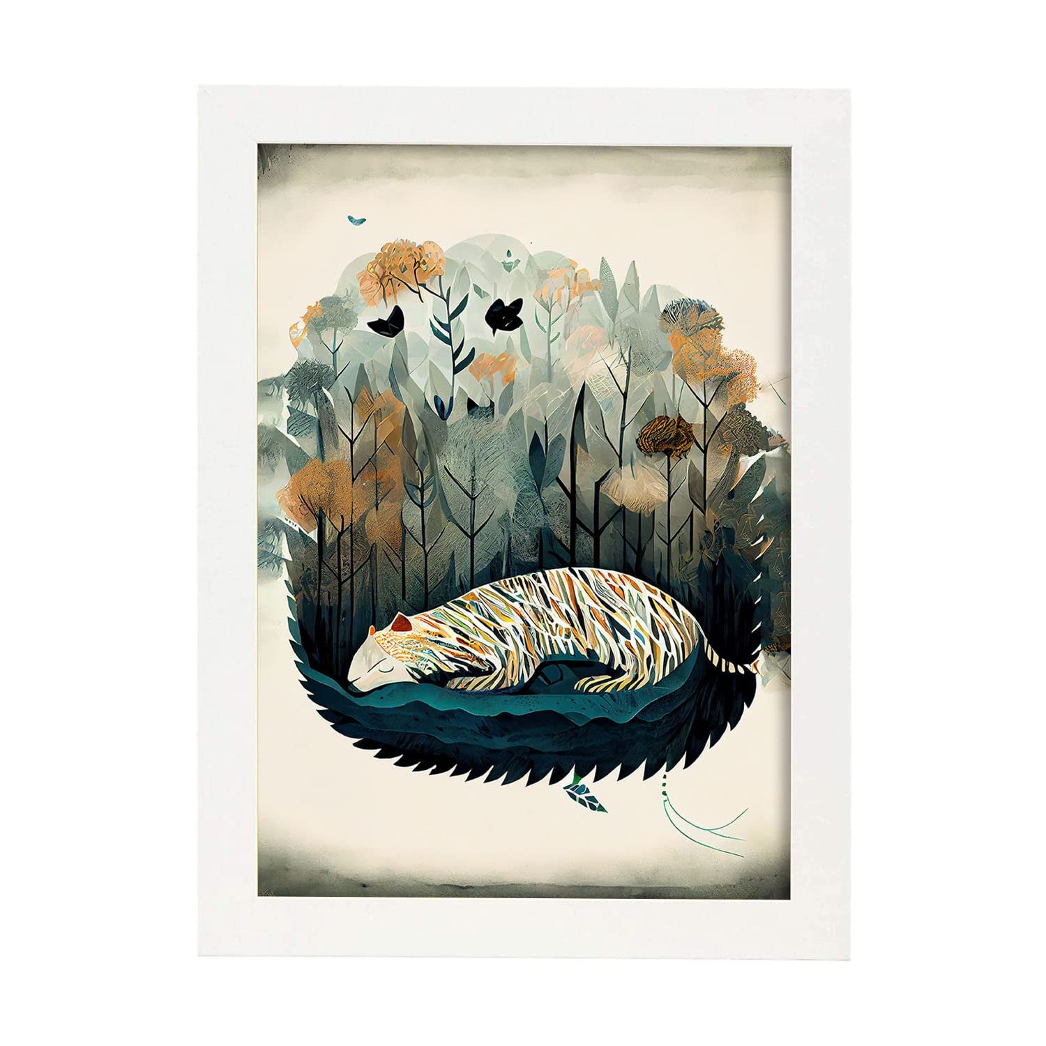 Nacnic poster de tigre en estilo precisionismo ilustraciones infantiles a todo color de animalitos durmiendo a3 marcos blanco